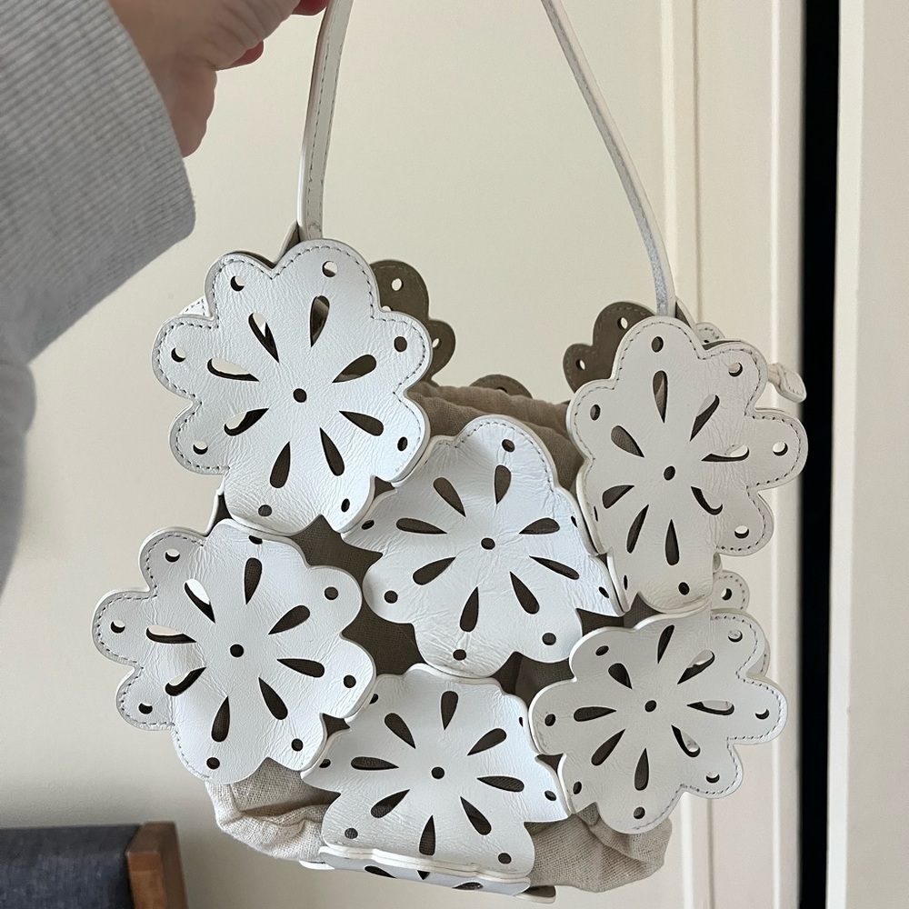 Staud White Floral Cutout Handbag